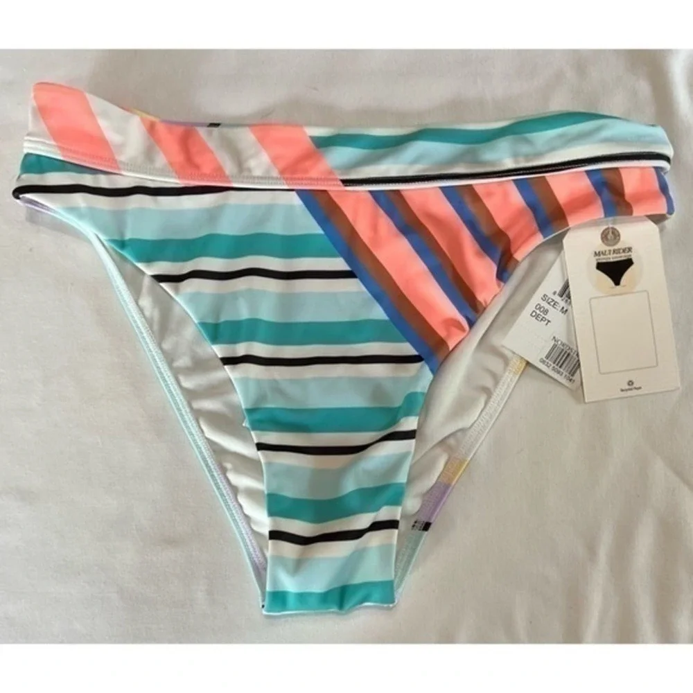 Billabong Multicolor Striped Break A Dawn Maui Bikini Swim Bottoms Size M NWT